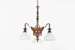 Large Antique Copper GEC Moonstone Glass Electrolier Pendant Light, C.1910