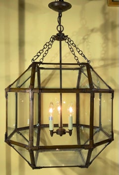 Large  Antique Copper & Glass Octagonal Ceiling Lantern/chandelier/pendant