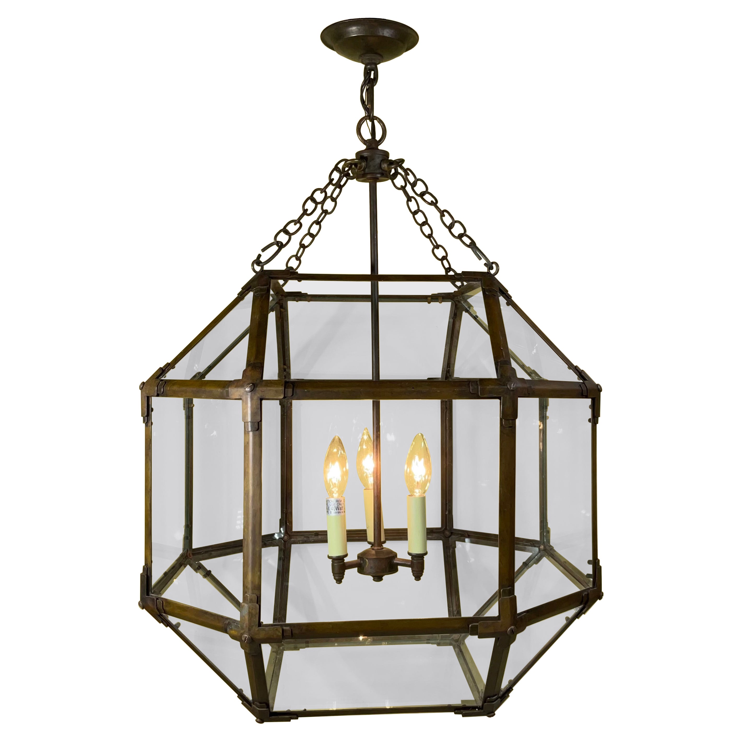Large  Antique Copper & Glass Octagonal Ceiling Lantern/chandelier/pendant