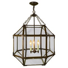 Large  Antique Copper & Glass Octagonal Ceiling Lantern/chandelier/pendant