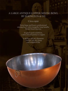 Large Antique Copper Mixing Bowl By Elkington & Co  Circa 1920