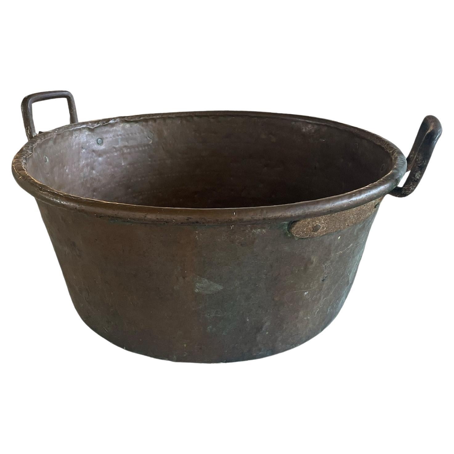 Large Antique Copper Mixing Bowl For Sale