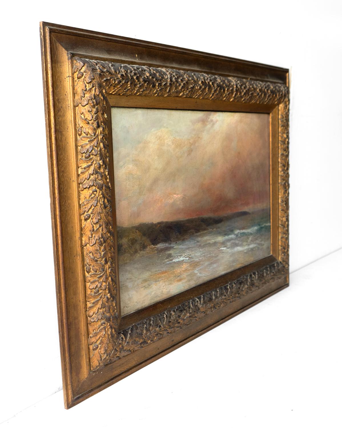 Large Antique Cornish Sunset Seascape by Alfred J. Warne Browne, Oil Painting 5
