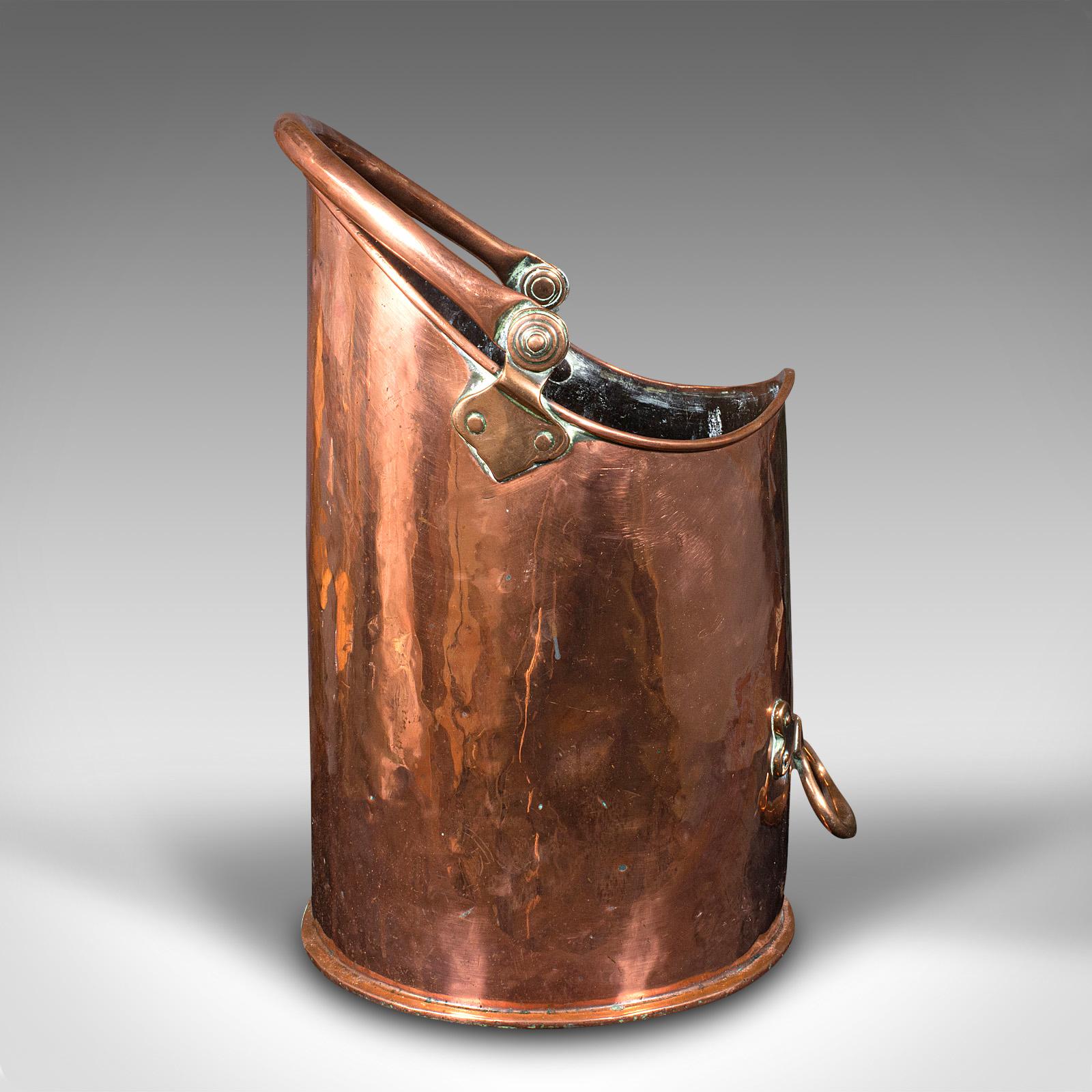 British Large Antique Country House Coal Bin, English Copper, Fireside Keeper, Victorian For Sale