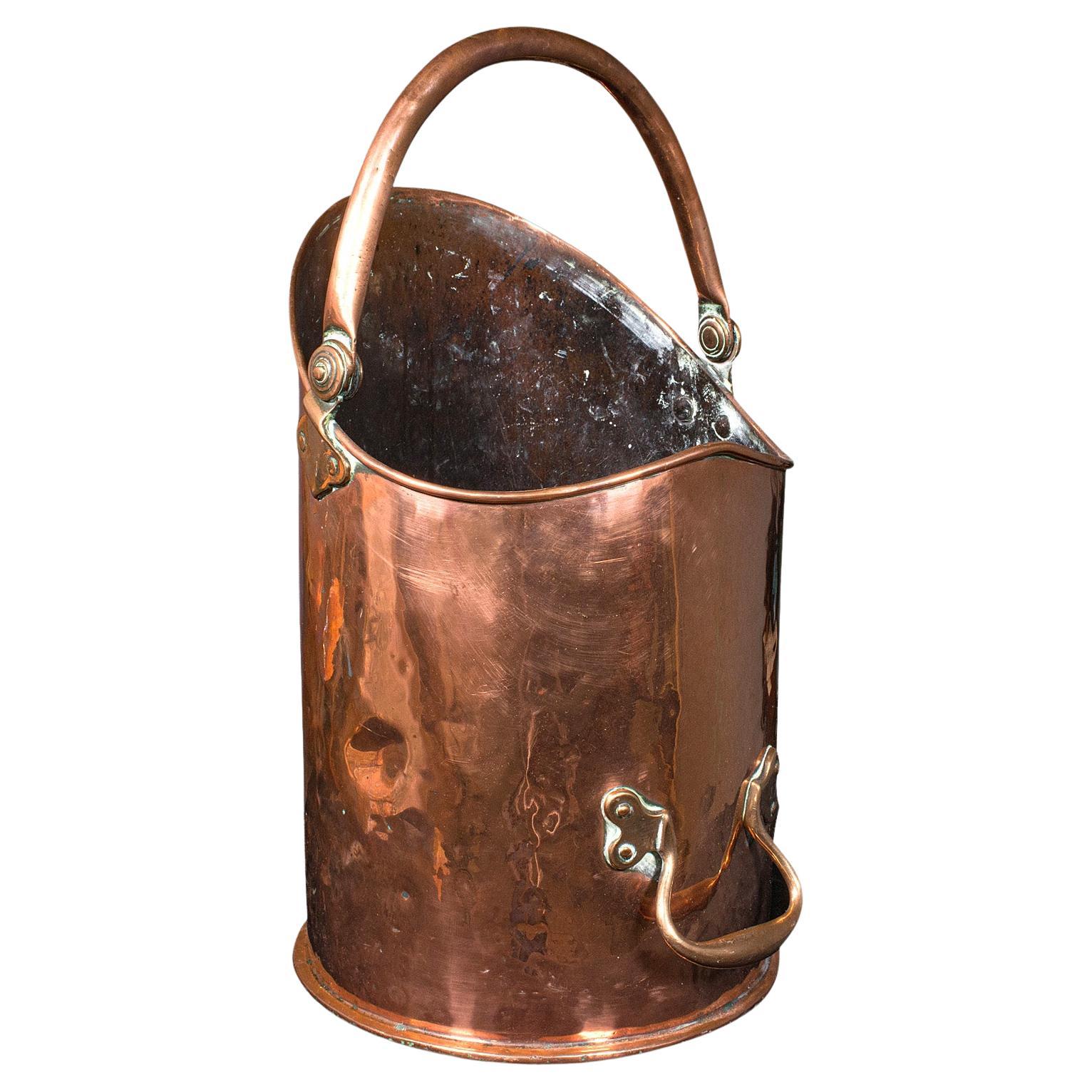 Large Antique Country House Coal Bin, English Copper, Fireside Keeper, Victorian For Sale