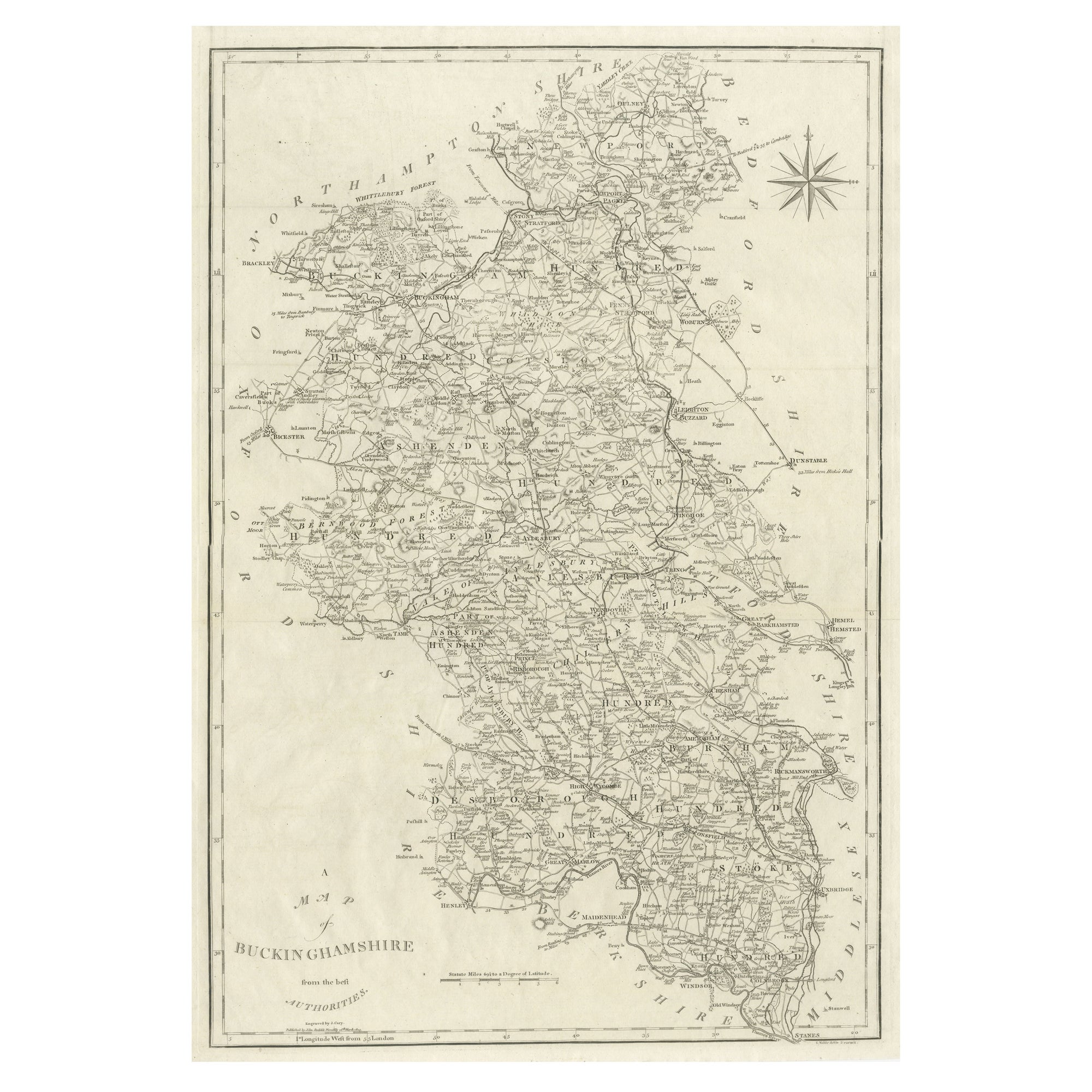 Grande mappa antica della contea di Buckinghamshire, Inghilterra