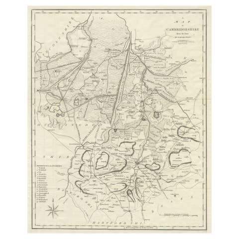 Large Antique County Map of Cambridgeshire, England