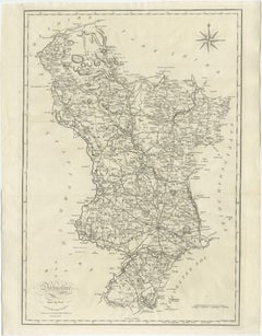 Large Antique County Map of Derbyshire, England, 1805