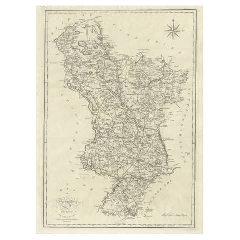 Large Antique County Map of Derbyshire, England, 1805