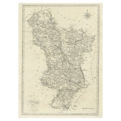 Grande mappa antica della contea del Derbyshire, Inghilterra