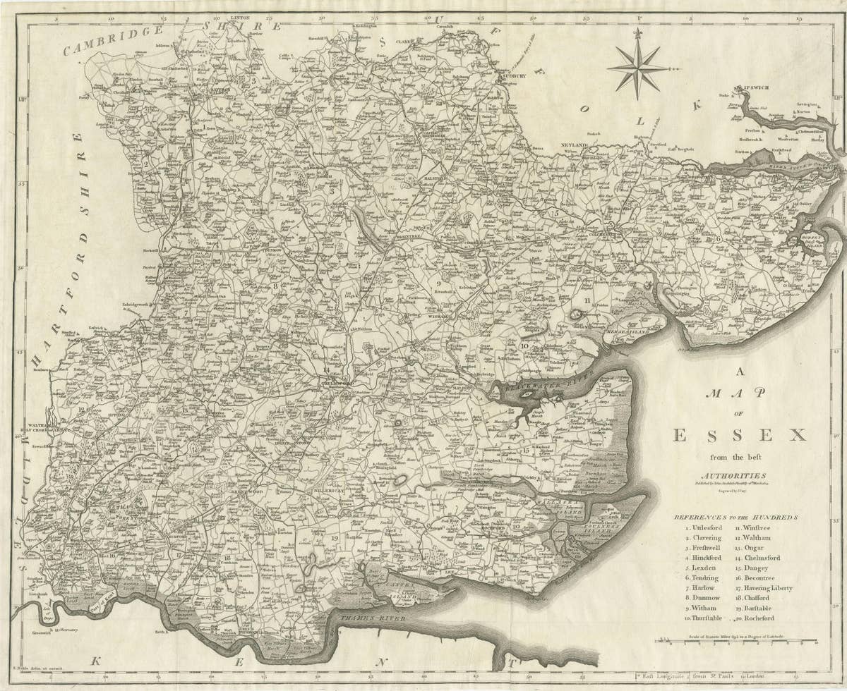 Large Antique County Map of Essex, England