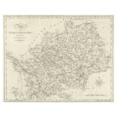 Gran mapa antiguo del condado de Hertfordshire, Inglaterra