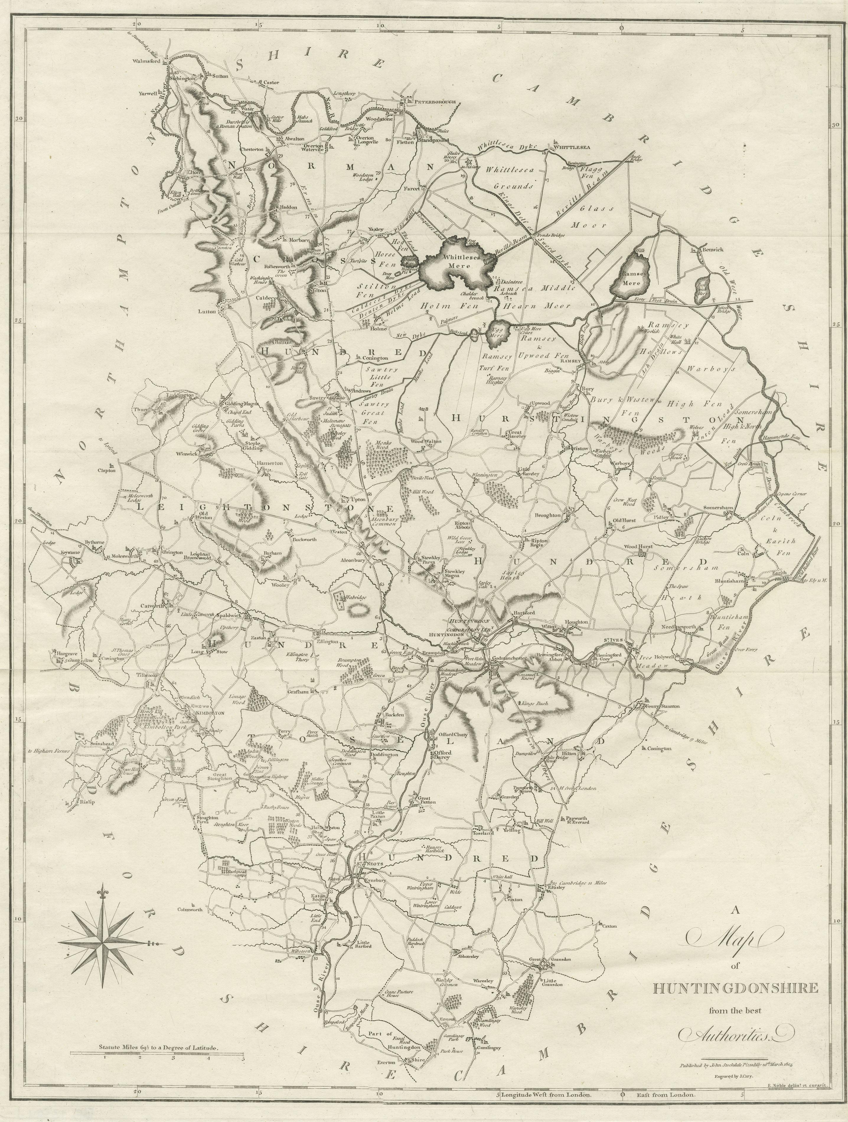 Grande carte ancienne du comté de Huntingdonshire, Angleterre Bon état - En vente à Langweer, NL