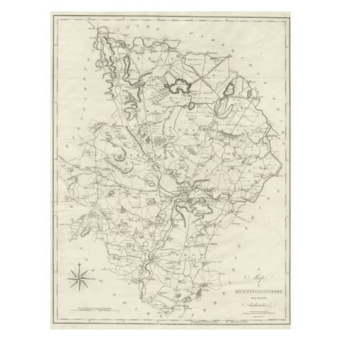 Large Antique County Map of Huntingdonshire, England