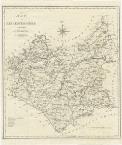 Large Antique County Map of Leicestershire, England, 1805