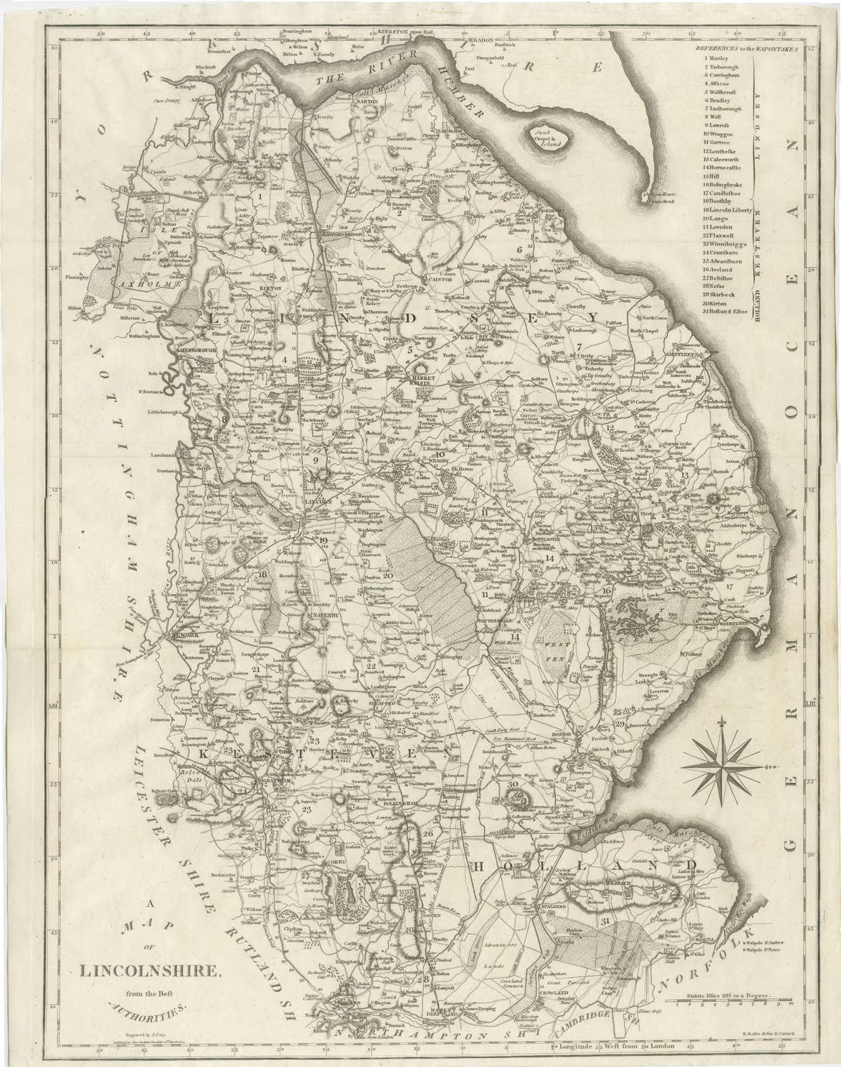 Large Antique County Map of Lincolnshire, England