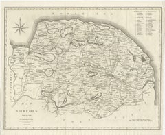 Large Antique County Map of Norfolk, England