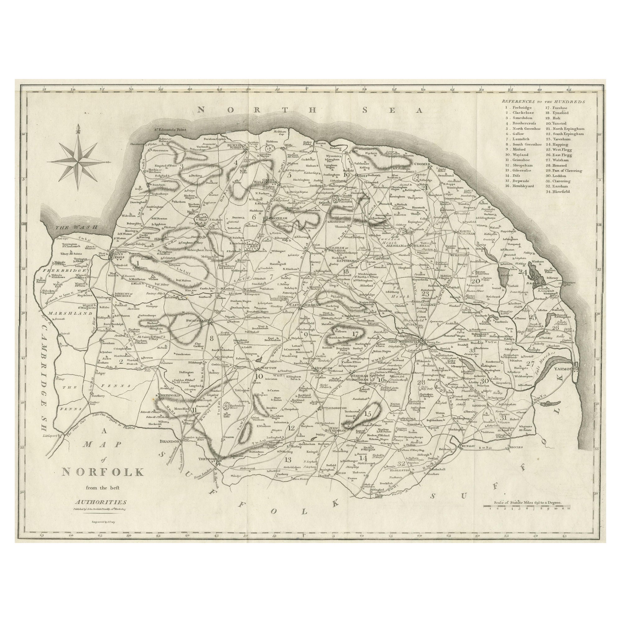 Grande mappa antica della contea di Norfolk, Inghilterra