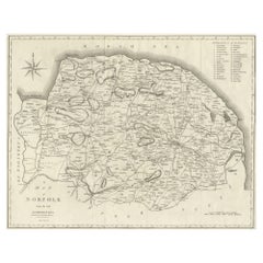 Grande mappa antica della contea di Norfolk, Inghilterra