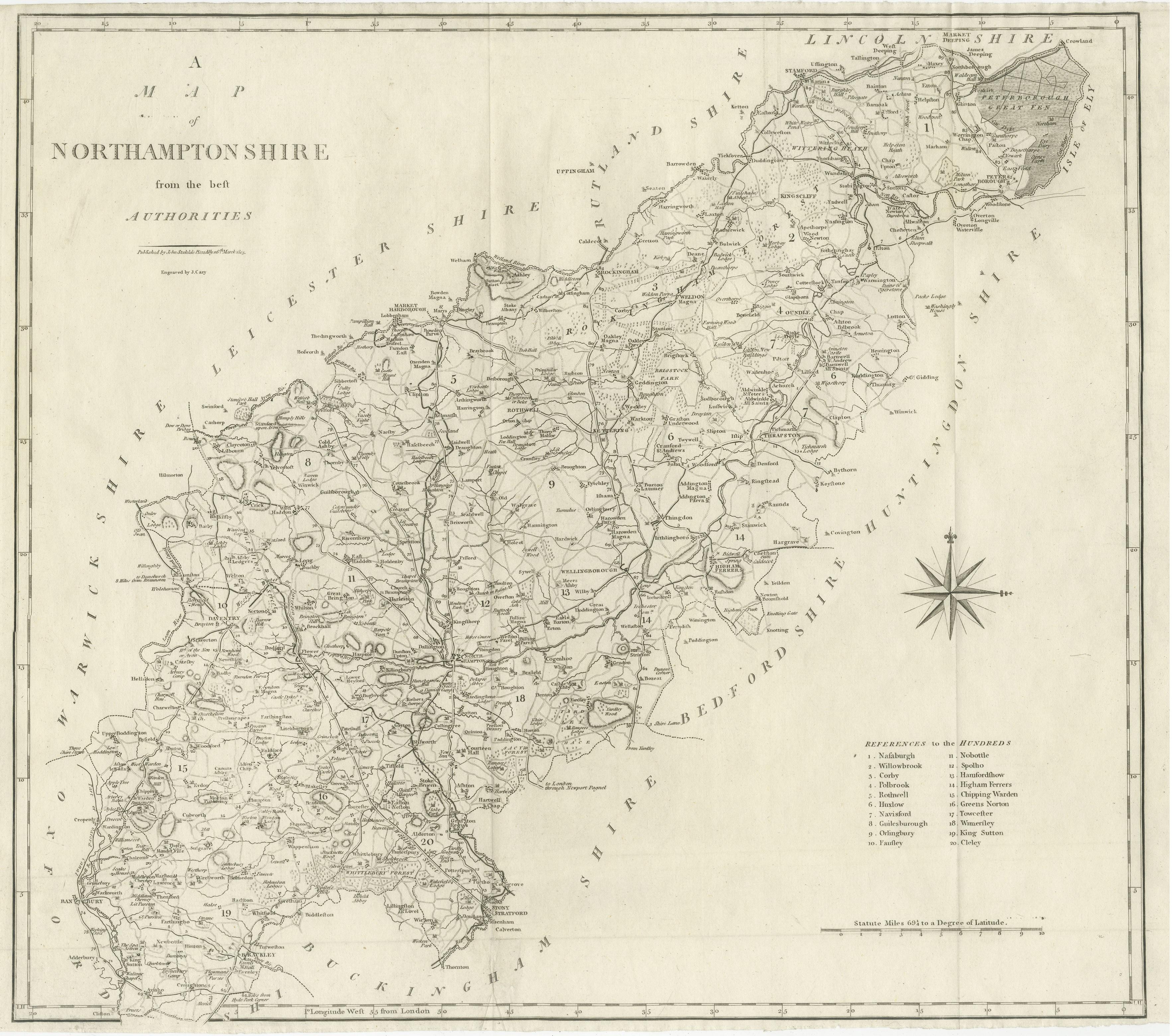 Große antike Grafschaftskarte von Northamptonshire, England im Zustand „Gut“ im Angebot in Langweer, NL