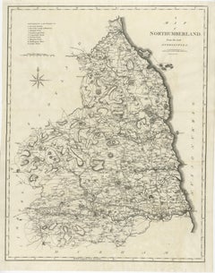 Grande carte ancienne du comté de Northumberland, Angleterre