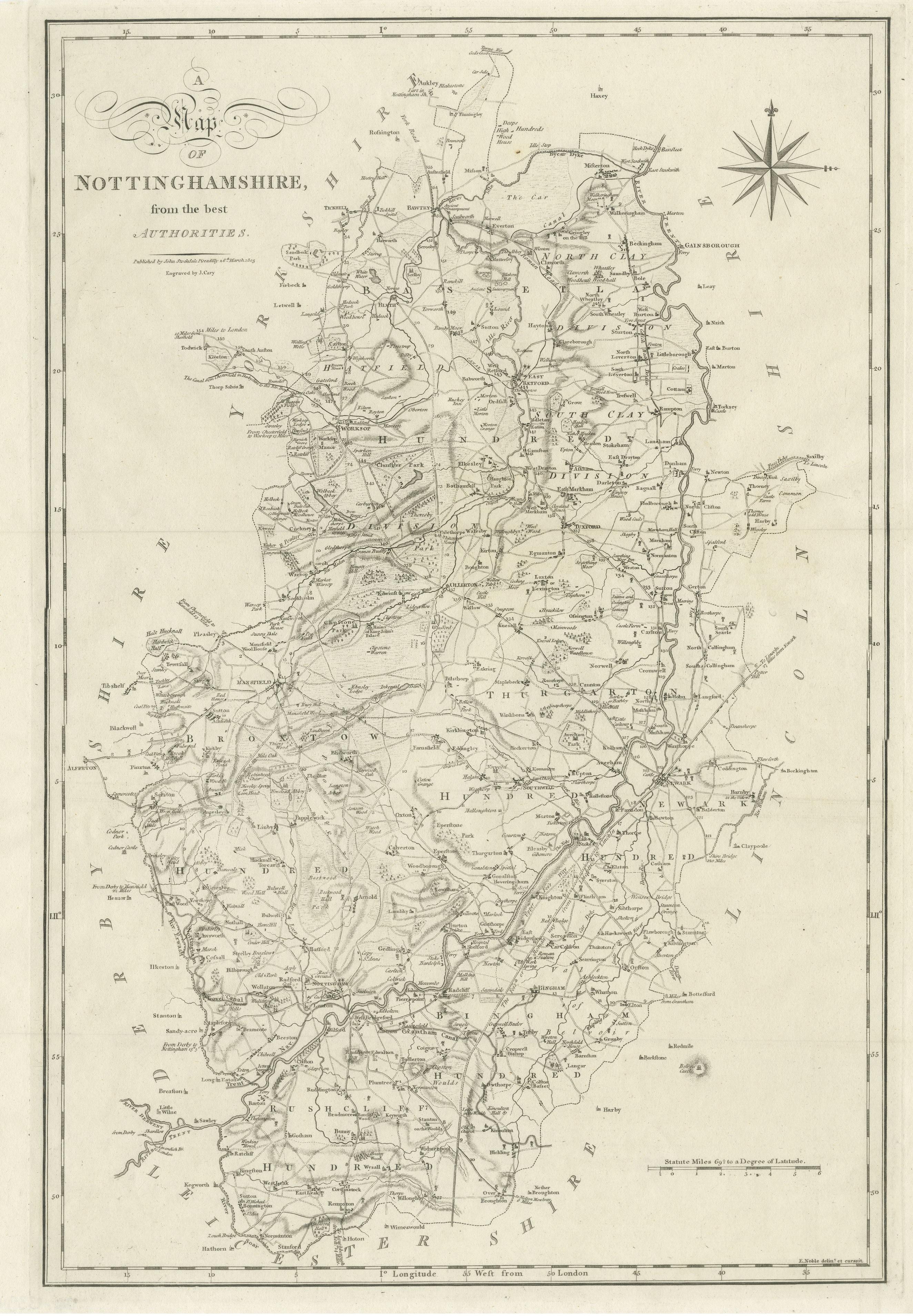 Grande carte ancienne du comté de Nottinghamshire, Angleterre en vente 1