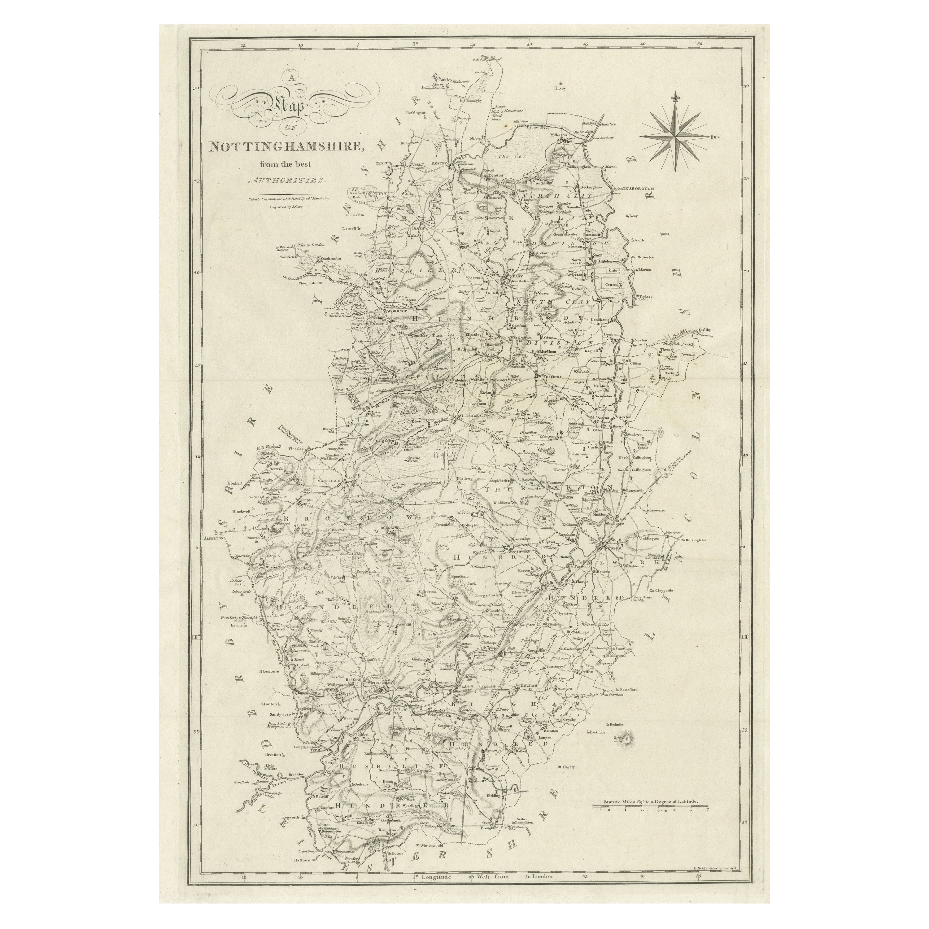 Grande mappa antica della contea di Nottinghamshire, Inghilterra