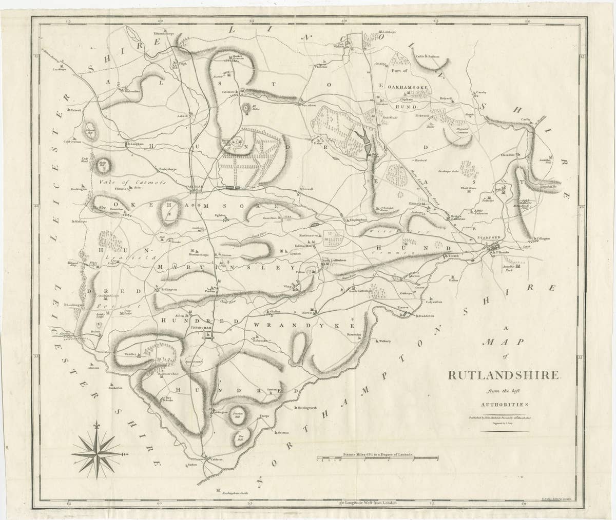 Large Antique County Map of Ruthlandshire, England