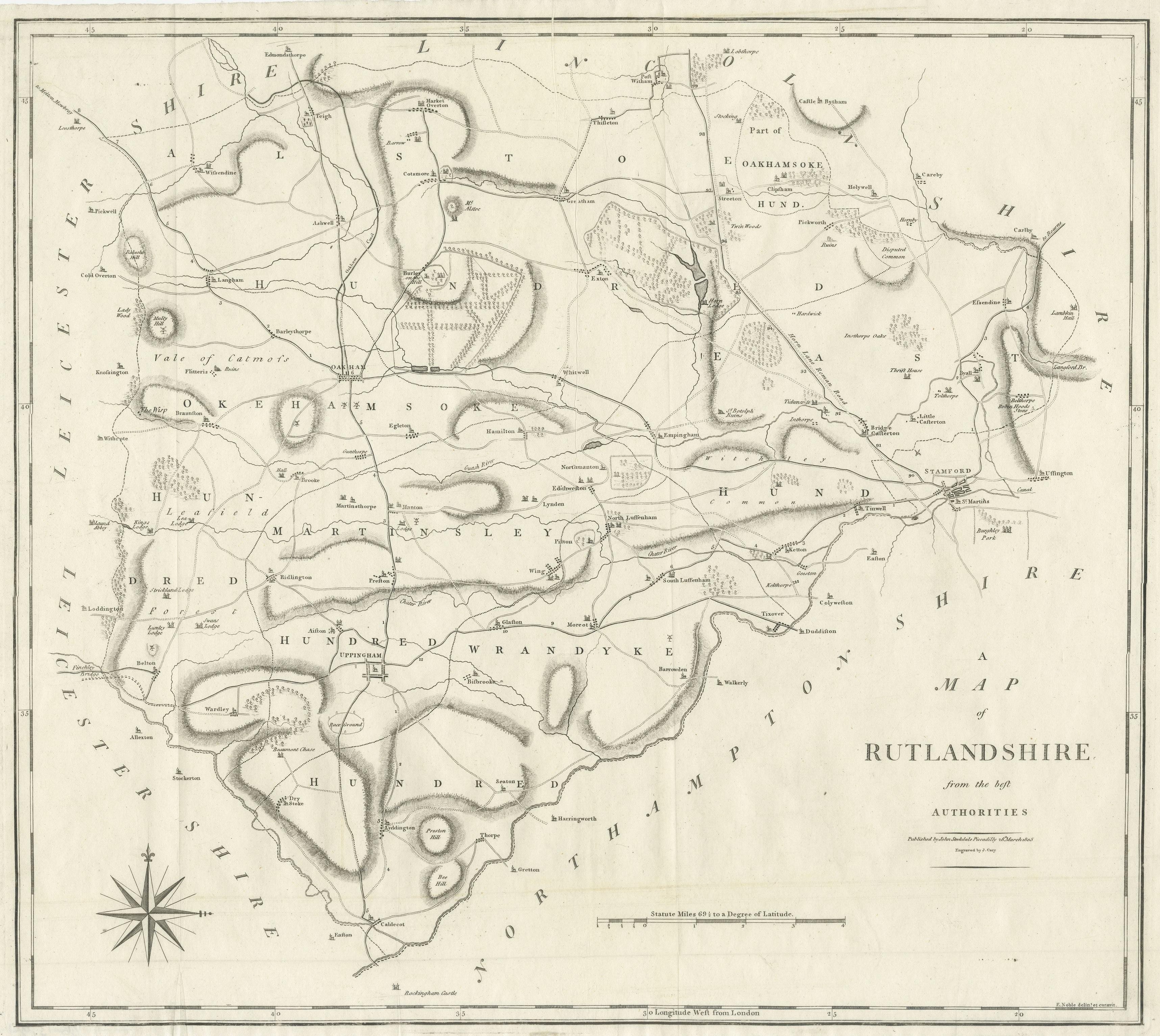 Grande carte ancienne du comté de Ruthlandshire, Angleterre Bon état - En vente à Langweer, NL