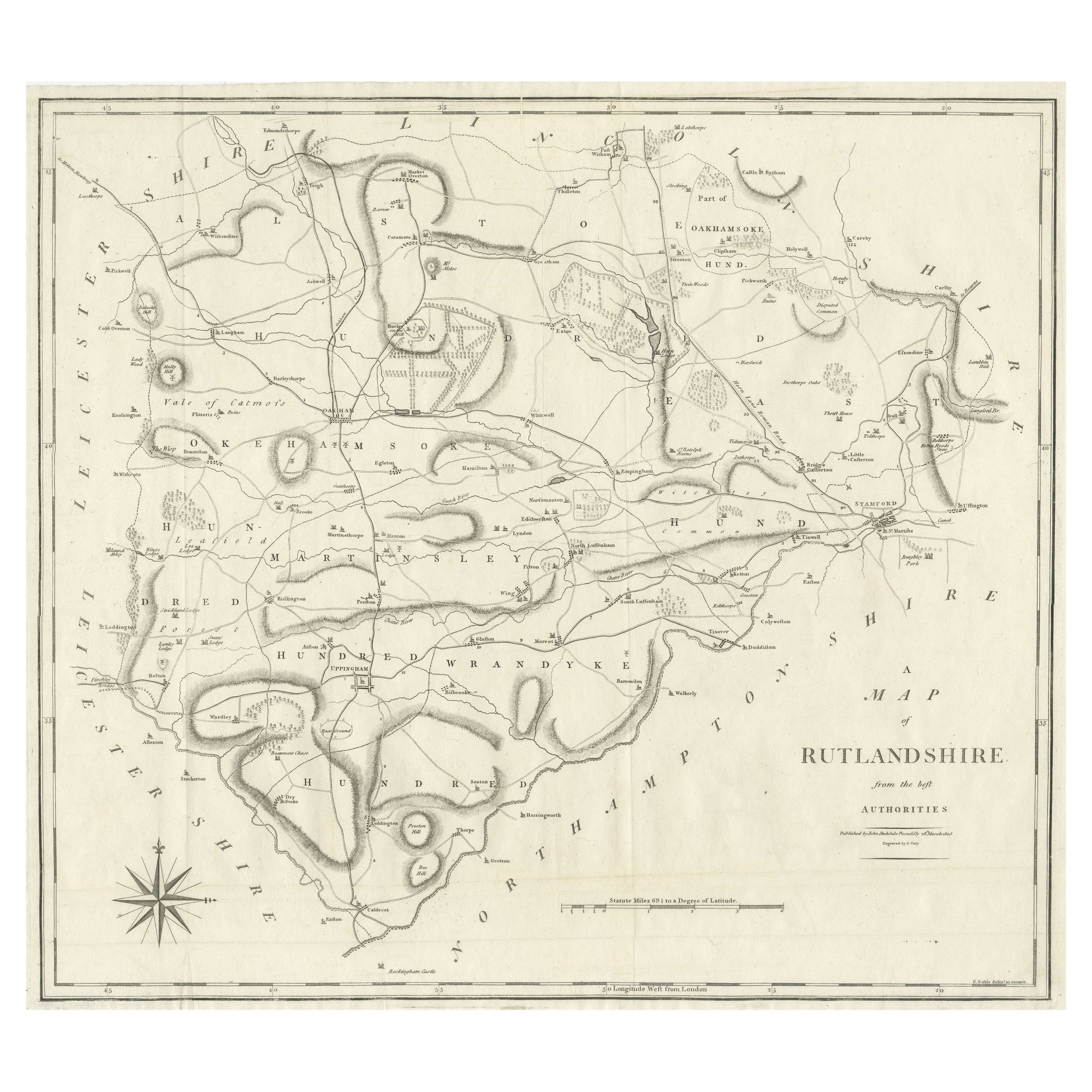 Gran Mapa Antiguo del Condado de Ruthlandshire, Inglaterra en venta