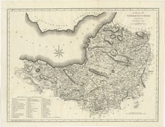 Large Antique County Map of Somersetshire, England