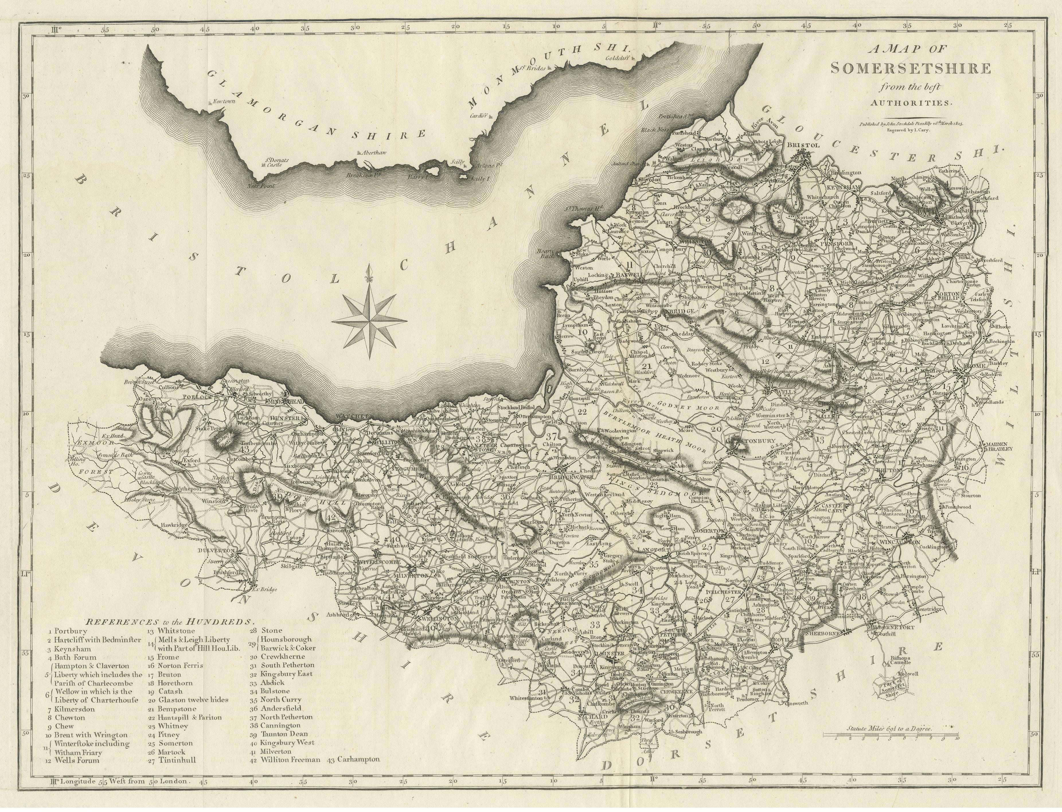 Grande carte ancienne du comté du Somersetshire, Angleterre Bon état - En vente à Langweer, NL