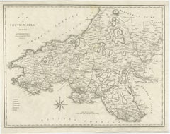 Grande carte ancienne du comté de Galles du Sud, Angleterre