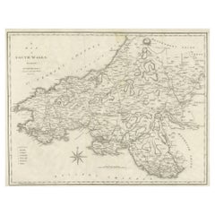 Gran mapa antiguo del condado de Gales del Sur, Inglaterra