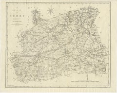 Large Antique County Map of Surrey, England