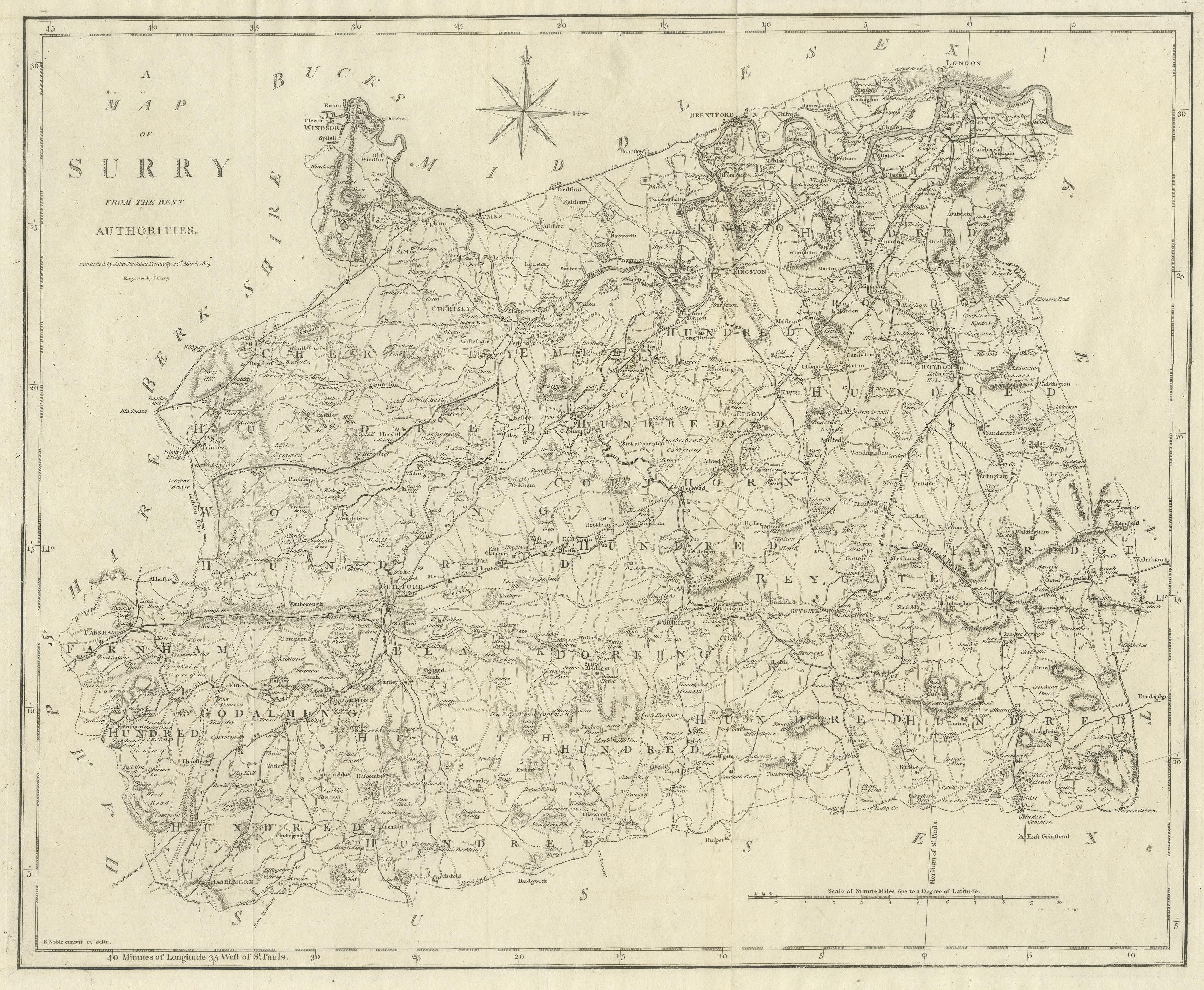 where is surrey in england map