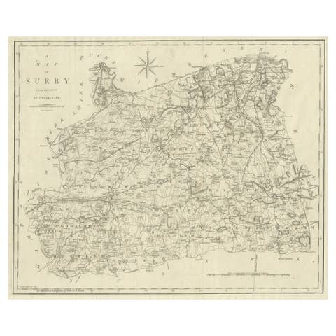 Large Antique County Map of Surrey, England