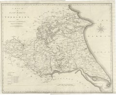 Large Antique County Map of the East Riding of Yorkshire, England