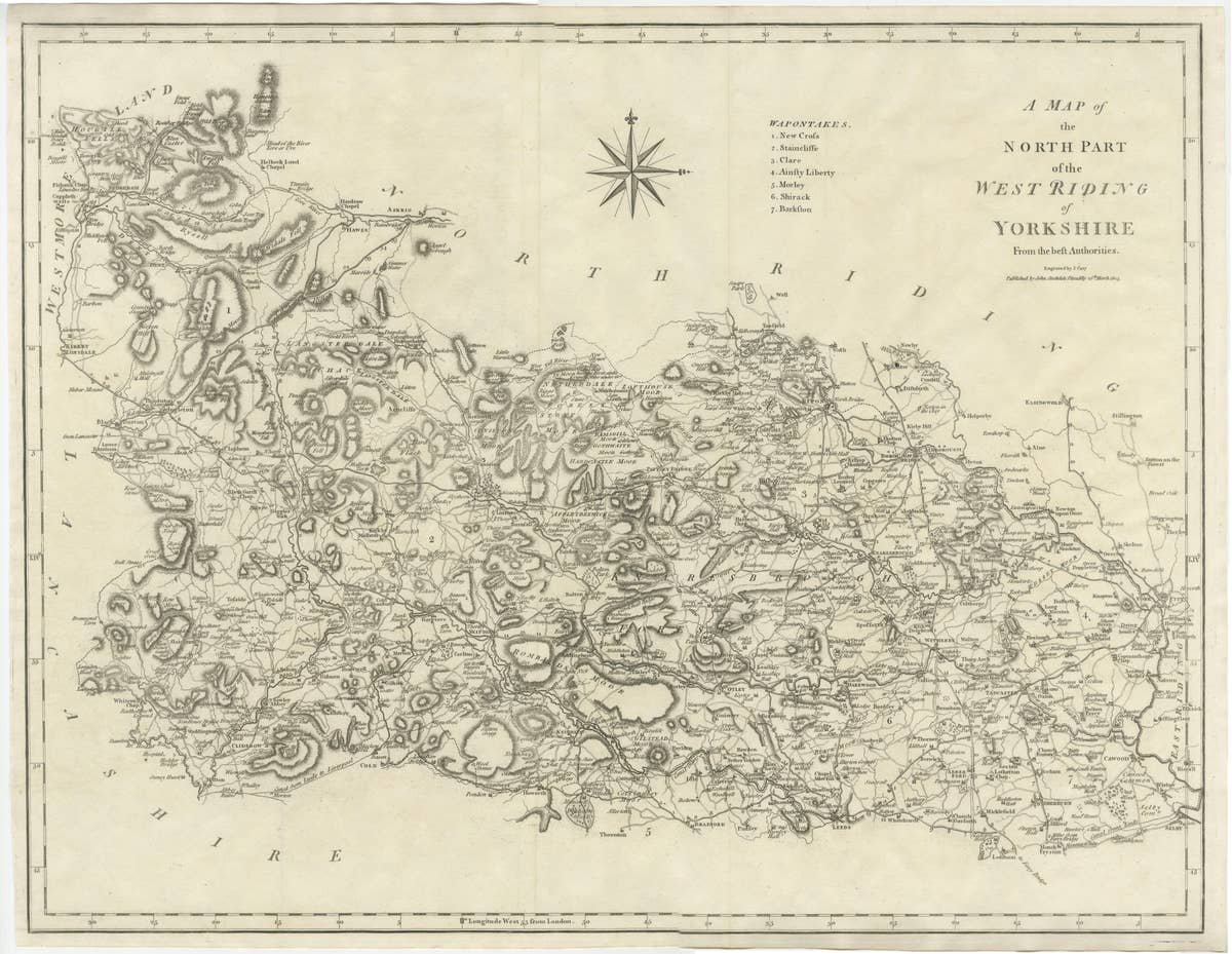 Large Antique County Map of the West Riding of Yorkshire 'North Part', England