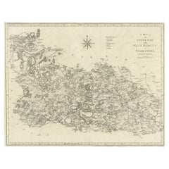 Grande mappa antica della contea di West Riding of Yorkshire (parte nord), Inghilterra
