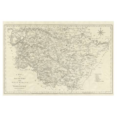 Large Antique County Map of the West Riding of Yorkshire 'South Part', England
