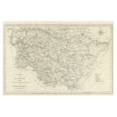 Grande mappa antica della contea di West Riding of Yorkshire "South Part", Inghilterra