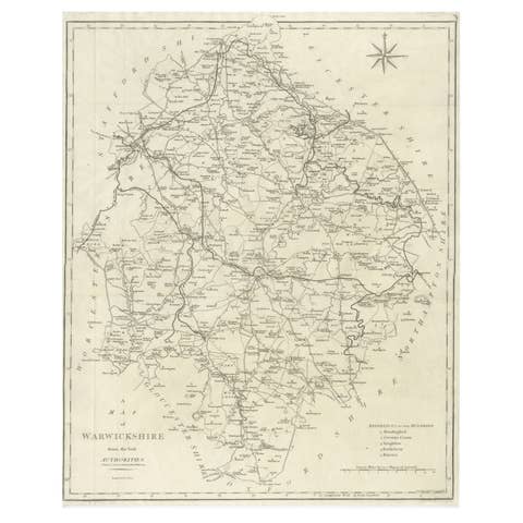 Antique Map of Warwickshire by John Cary, Engraved Paper, 1805