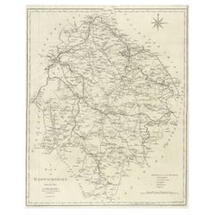 Grande mappa antica della contea di Warwickshire, Inghilterra