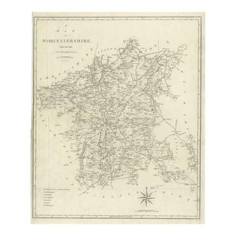 Antique Map Worcestershire England – John Cary County Map, Roads & Hundreds 1805