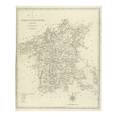 Grande mappa antica della contea di Worcestershire, Inghilterra