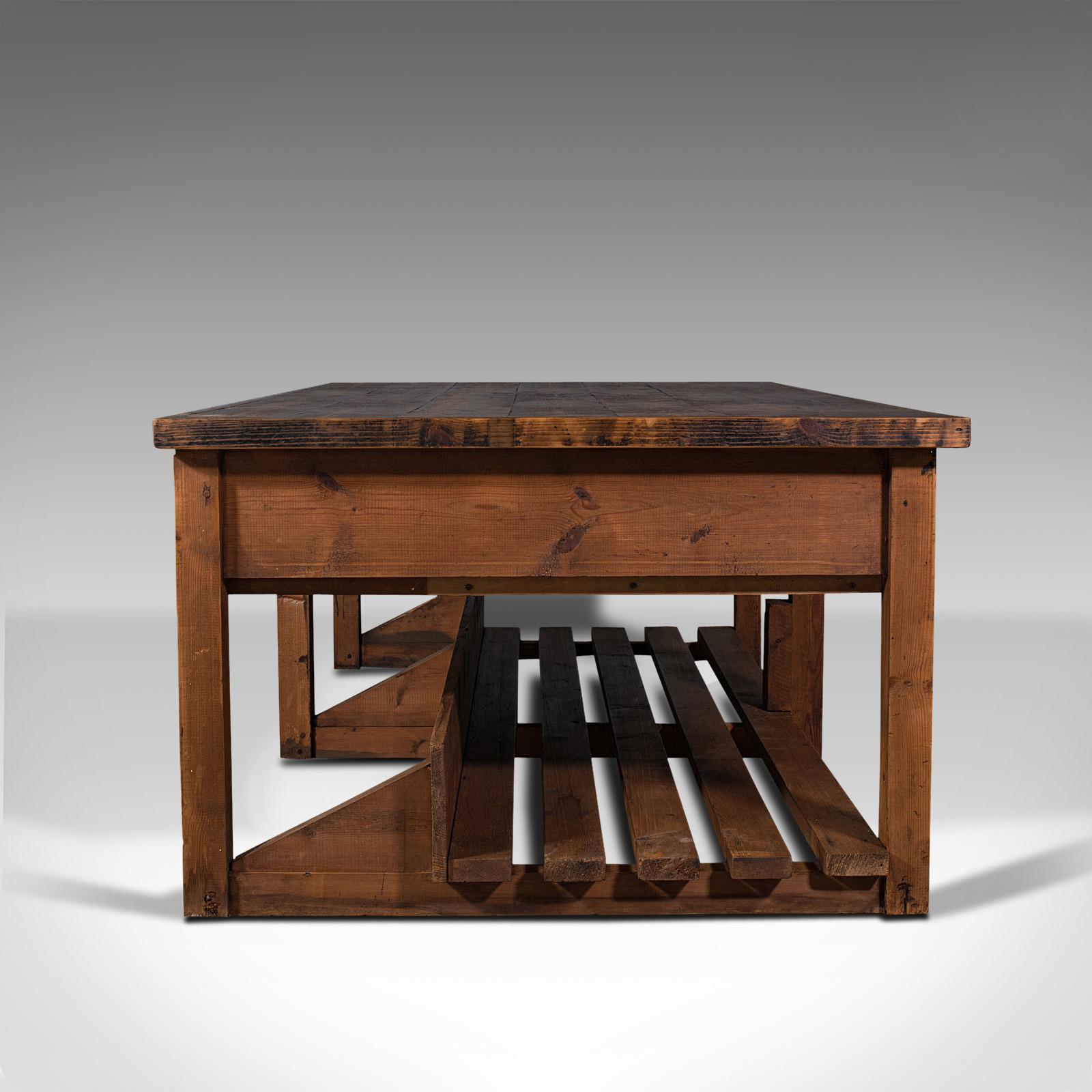 British Large Antique Craftsman's Table, Pine, Kitchen Island, Retail, Bench, Victorian