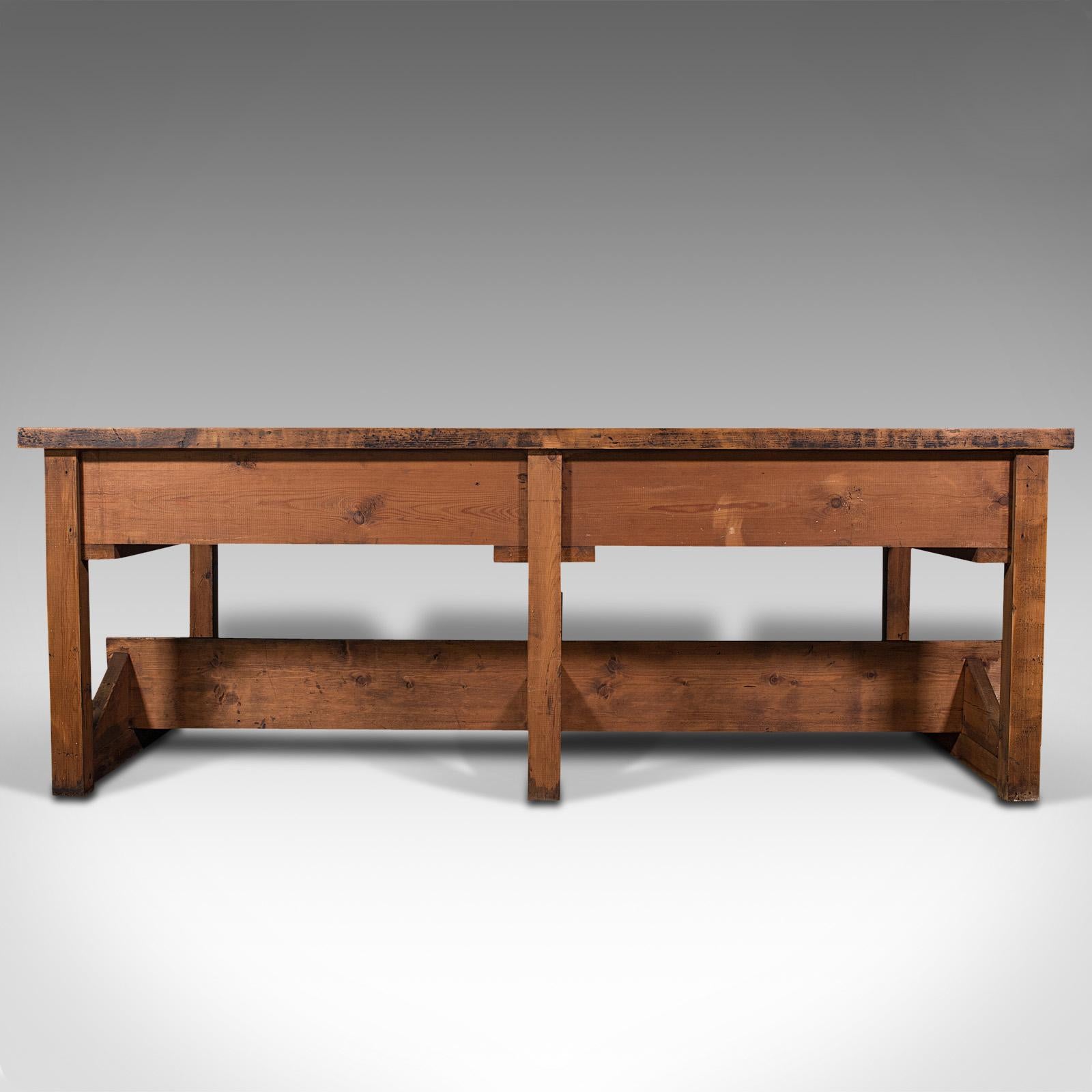 19th Century Large Antique Craftsman's Table, Pine, Kitchen Island, Retail, Bench, Victorian
