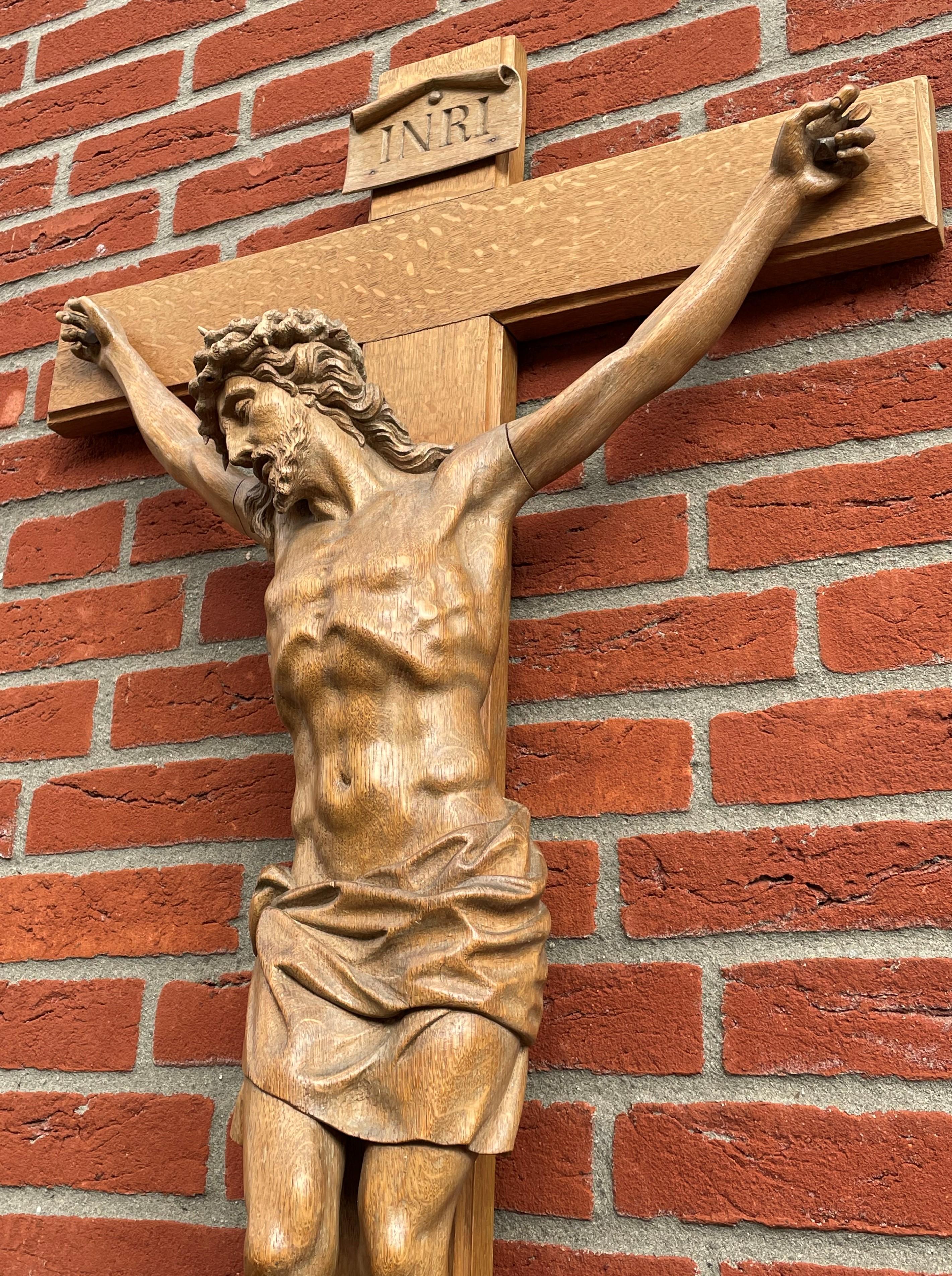 Large antique crucifix with superb workmanship oak corpus of Christ, Mid 1800s.

In the course of the past three years we have offered and sold a number of top-quality crafted church relics that were part of an extensive private collection. This