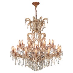 Large Antique Crystal Chandelier Pair Restored Italian Bohemian Style Vintage